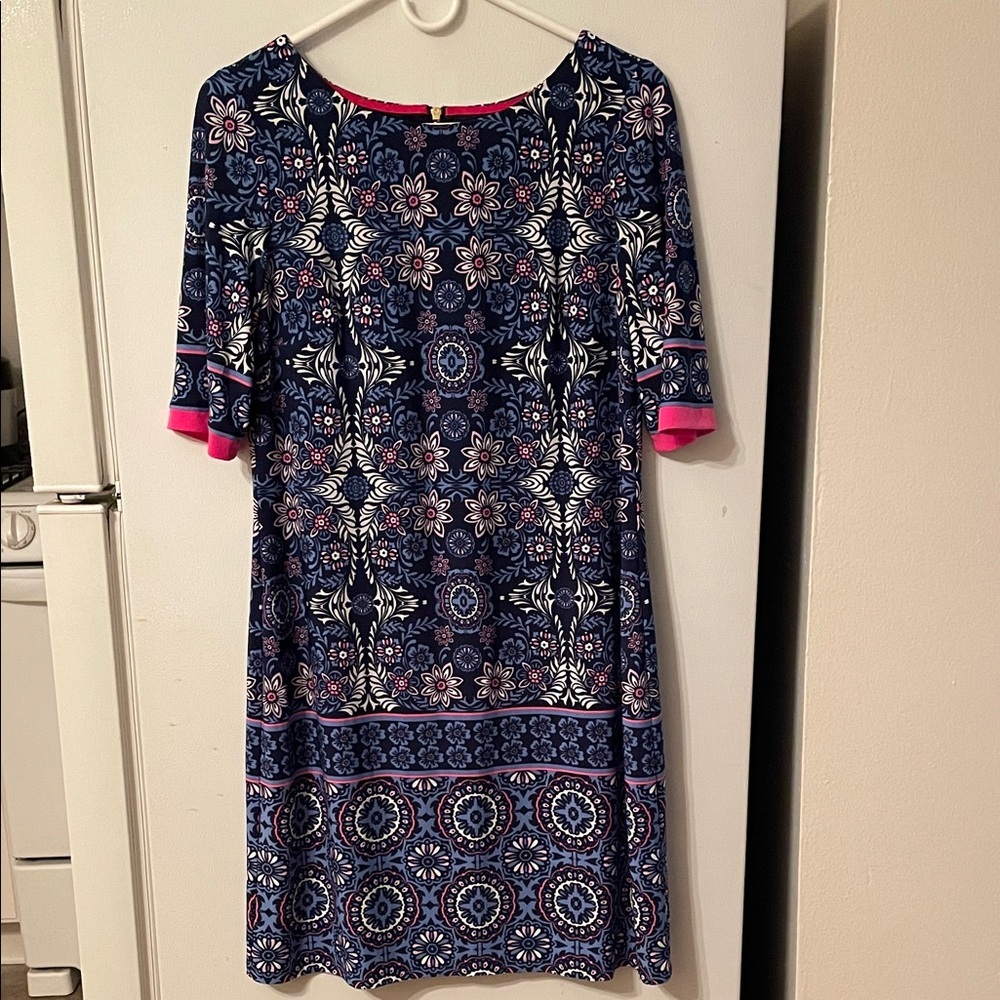 Eliza J Size 6‎ Navy and Pink Floral Lined Midi Dress